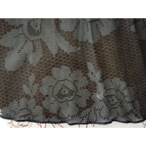 Vtg 60s Another Pettisize Jr Beige Black Lace Black Georgette Overlay Dress XS - Picture 7 of 9